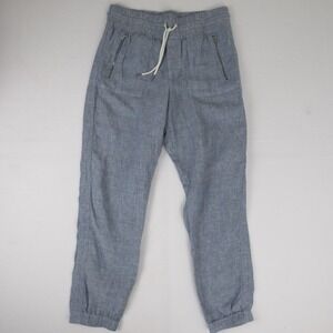 Athleta Blue Linen Blend‎ Drawstring Zip Pocket Jogger Pants Women Size 10